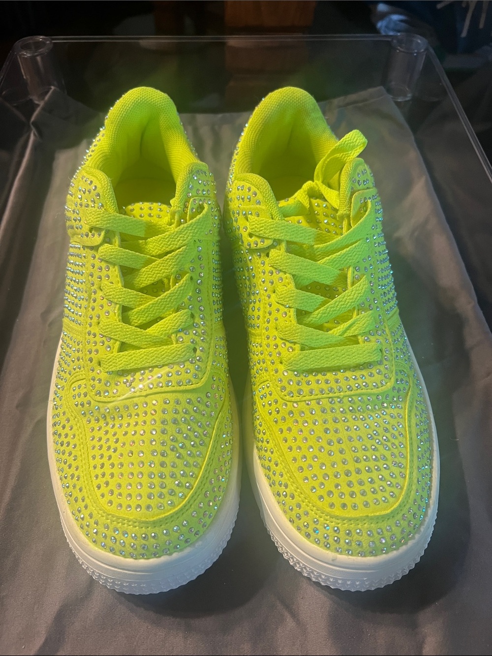 Cloud, air Neon Yellow Rhinestone Accent Sneakers